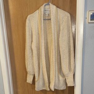 Vintage Side Effects Acrylic Open Front Cream Cardigan with Pockets